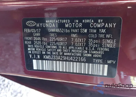 2017 Hyundai Tucson Eco from USA, damaged, VIN KM8J33A29HU422166